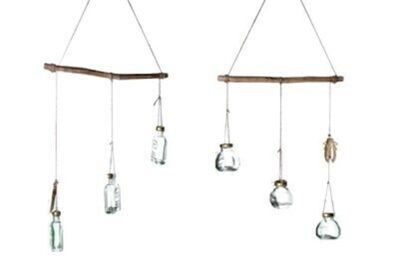 Hanging Green Glass Mini Vase By Gisela Graham Designed by Gisela Graham this lovely garden hanging ornament has 3  green glass bottles complete with a gold bug. Choice of 2 available (please specify when ordering which one you would like) If two are ordered we will send you one of each design.